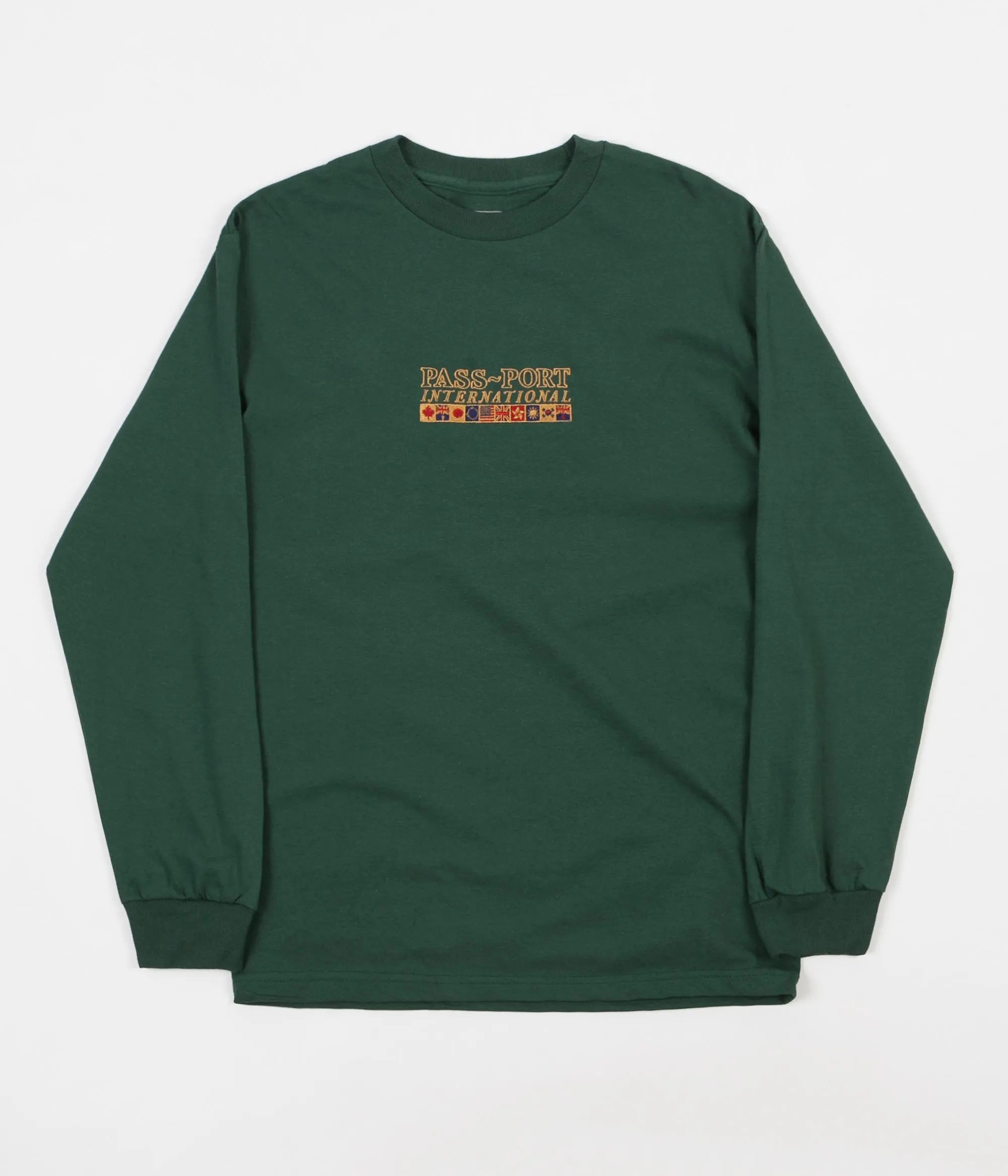 Pass Port International Embroidery Long Sleeve T-Shirt - Forest Green