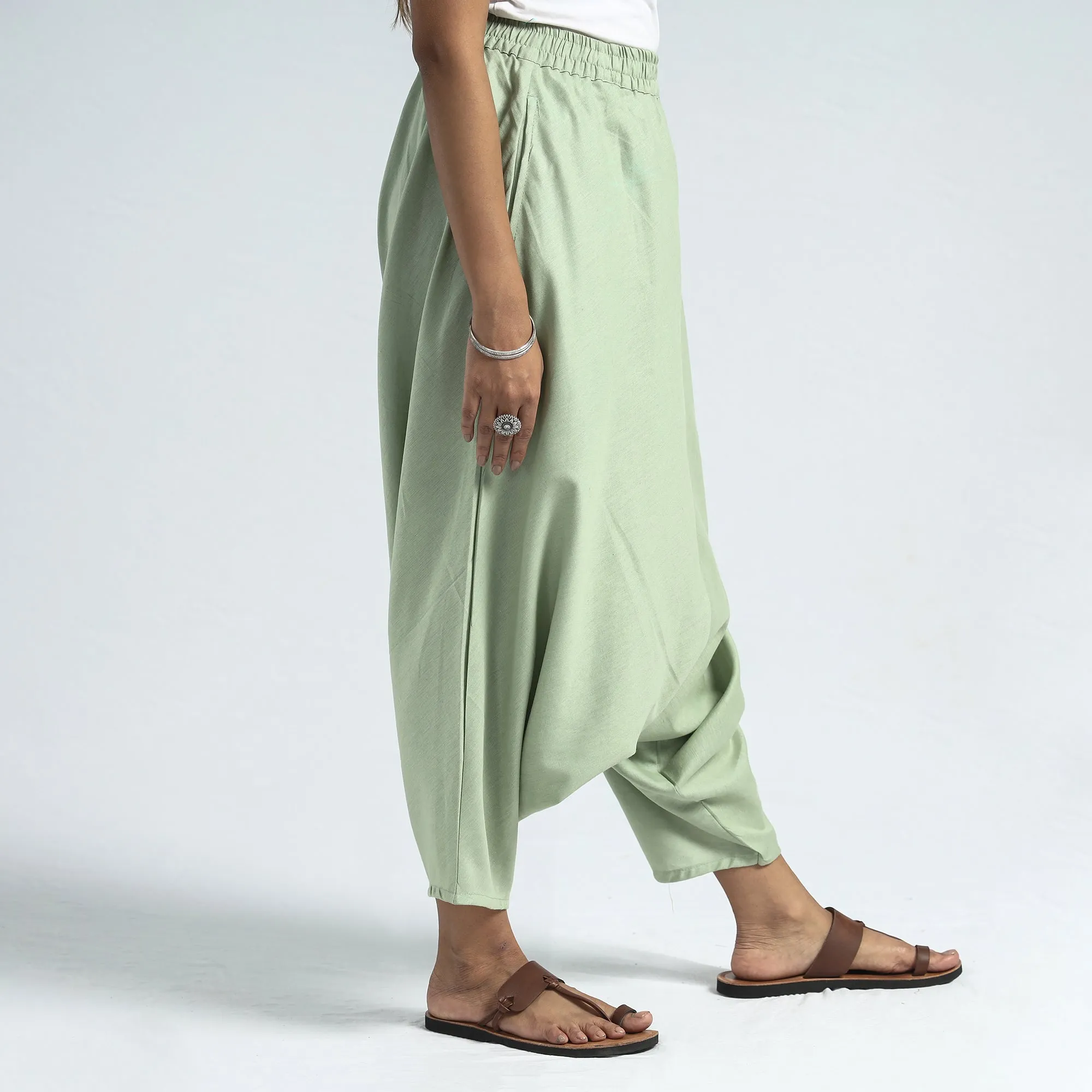 Pastel Green - Plain Flex Cotton Elasticated Harem Pant