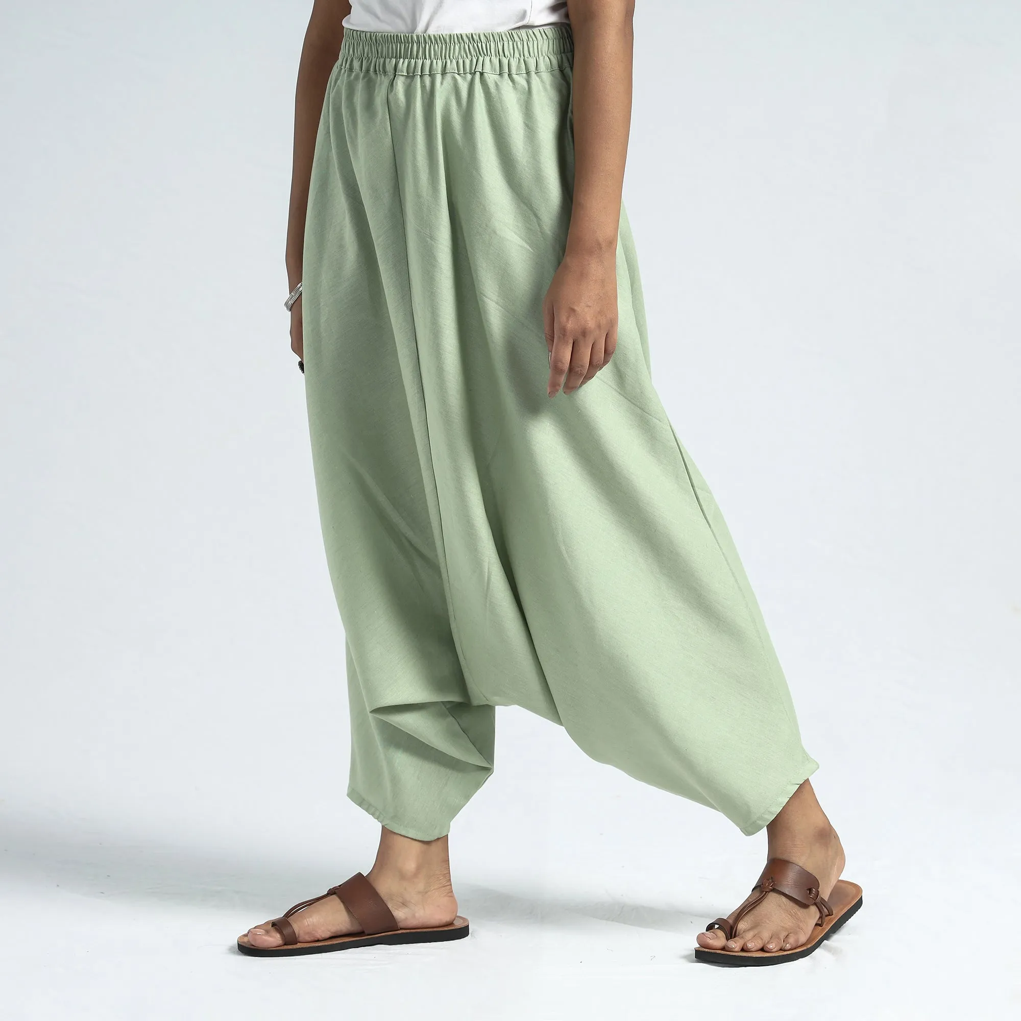 Pastel Green - Plain Flex Cotton Elasticated Harem Pant