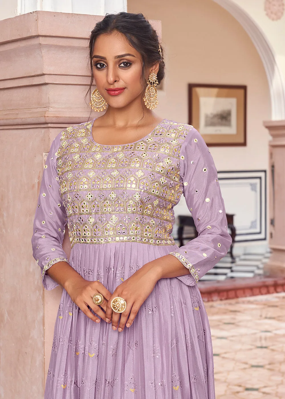 Pastel Lilac Pretty Embellished Work Wedding Anarkali Dress