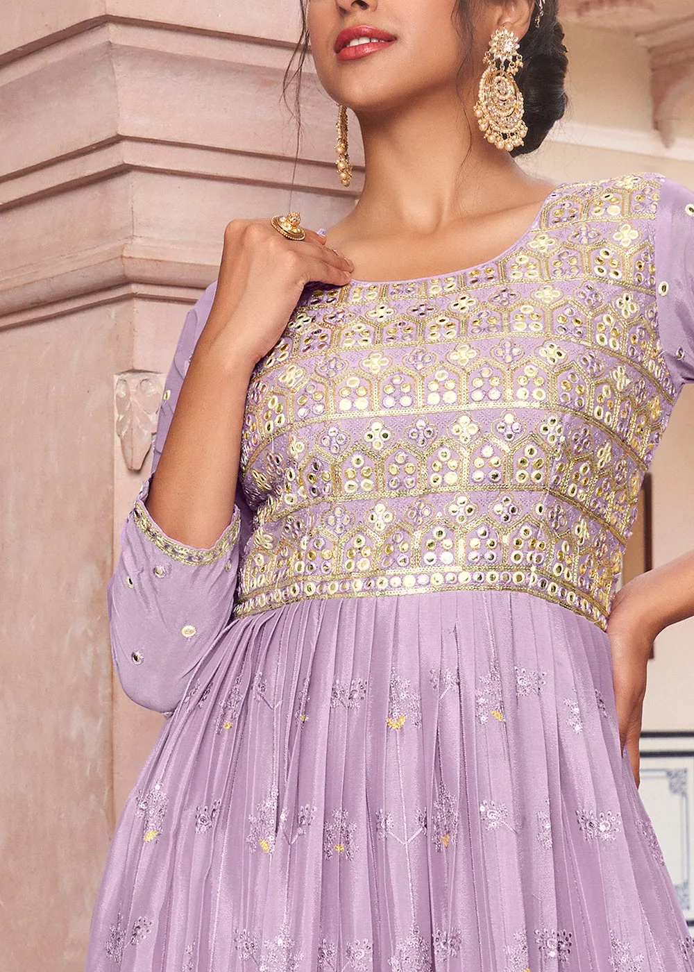 Pastel Lilac Pretty Embellished Work Wedding Anarkali Dress