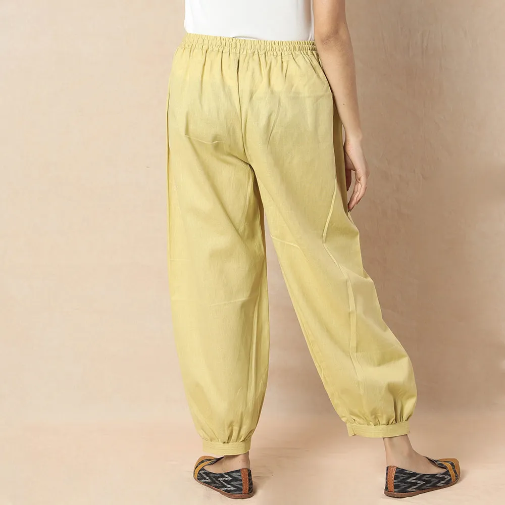 Pastel Yellow - Flex Cotton Plain Elasticated Pant