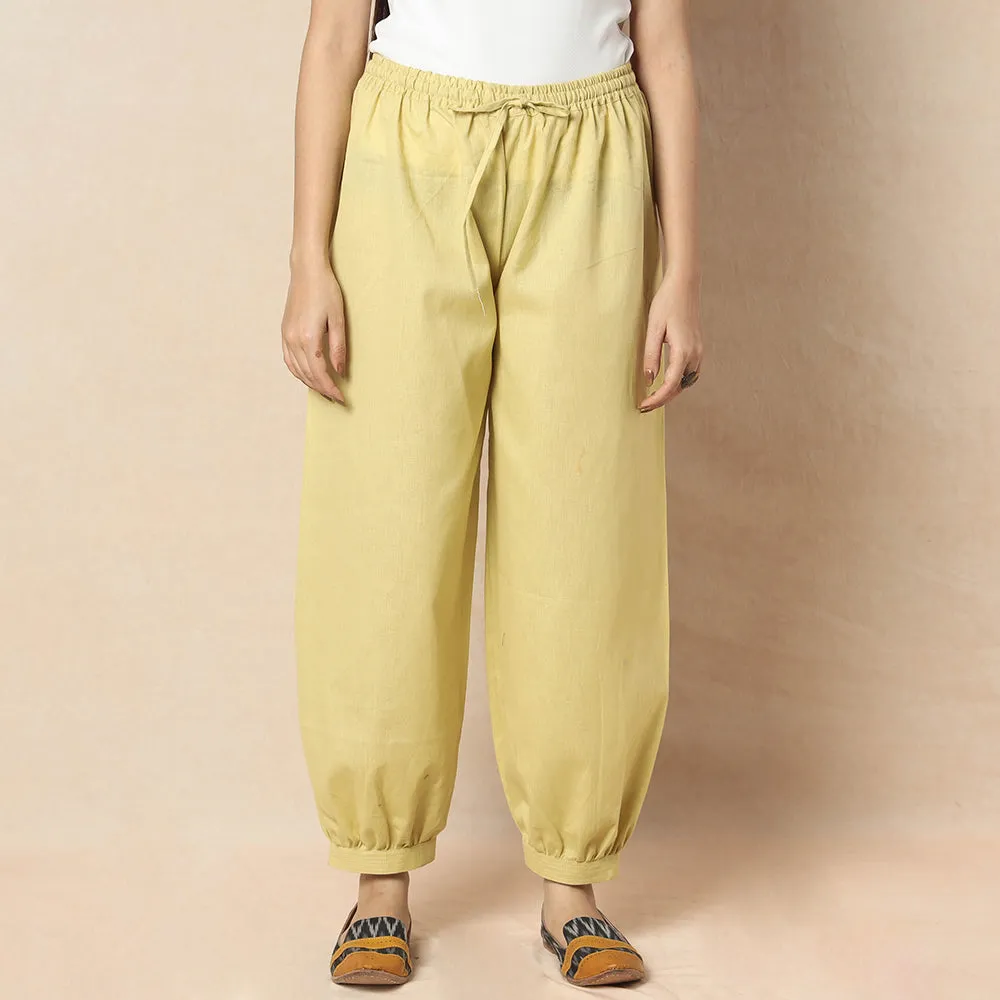 Pastel Yellow - Flex Cotton Plain Elasticated Pant