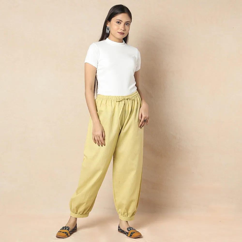 Pastel Yellow - Flex Cotton Plain Elasticated Pant