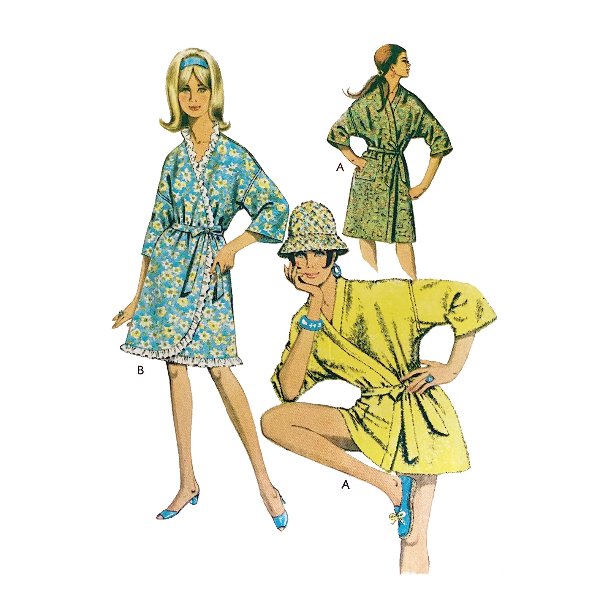 PDF - Vintage 1960s Pattern – Kimono Style Housecoat or Beach Wrap-  Bust 36” (91.4cm) - Instantly  Print at Home