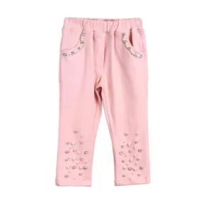 Pink Embellished Stretch Twill Pants