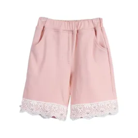 Pink Lace Trim Wide Twill Pants