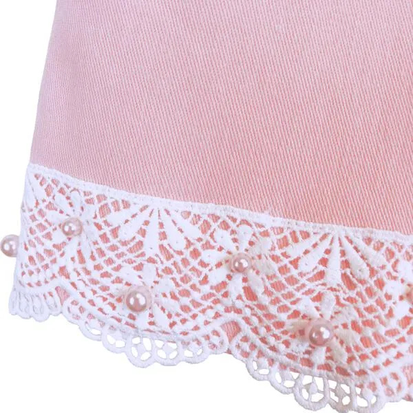 Pink Lace Trim Wide Twill Pants