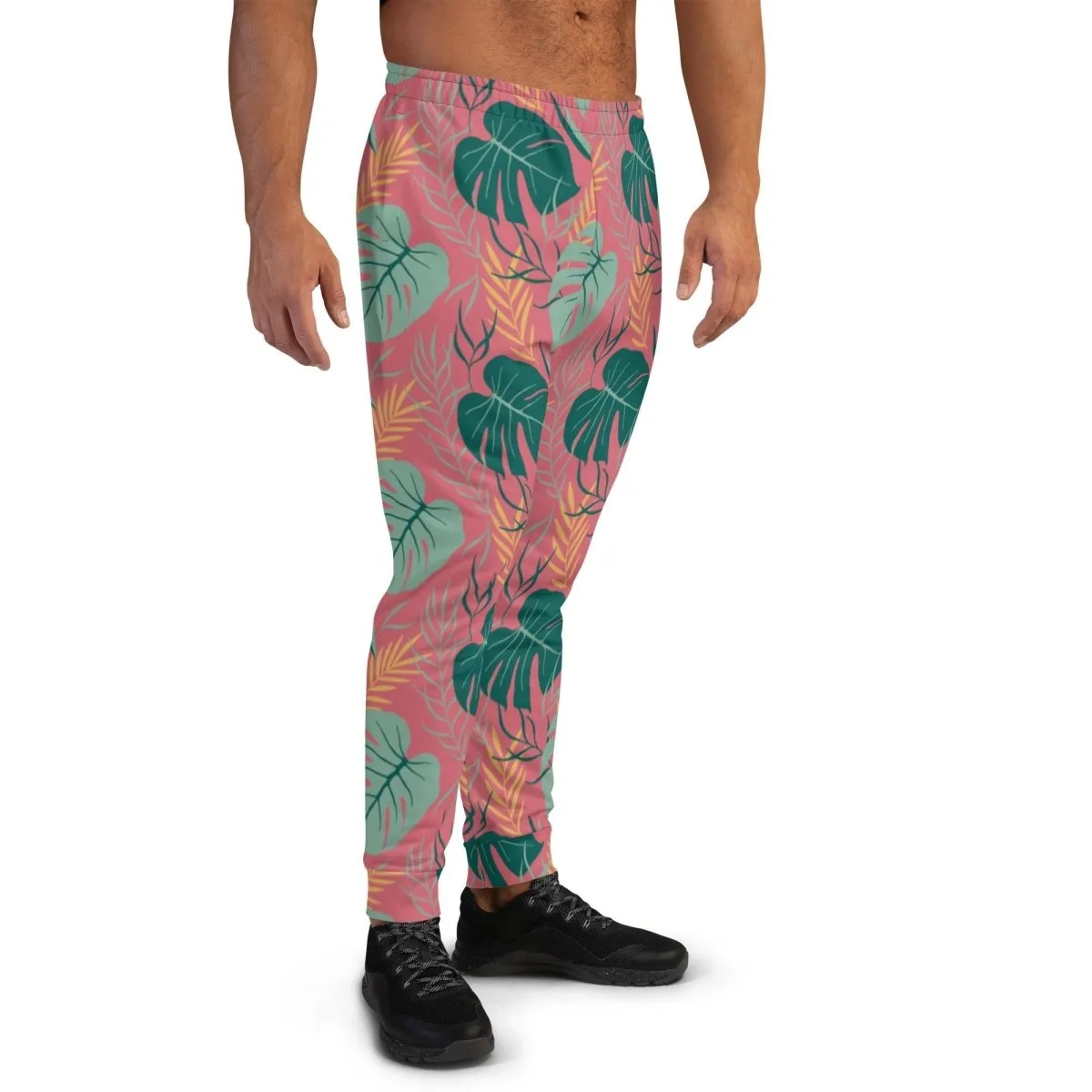 Pink Tropical Leaves Men's Street Joggers