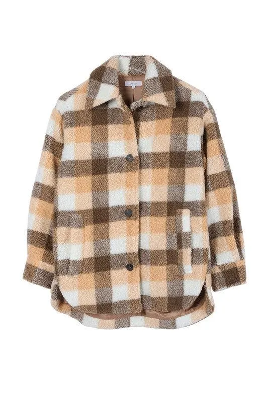 Plaid Sherpa Jacket with Pockets