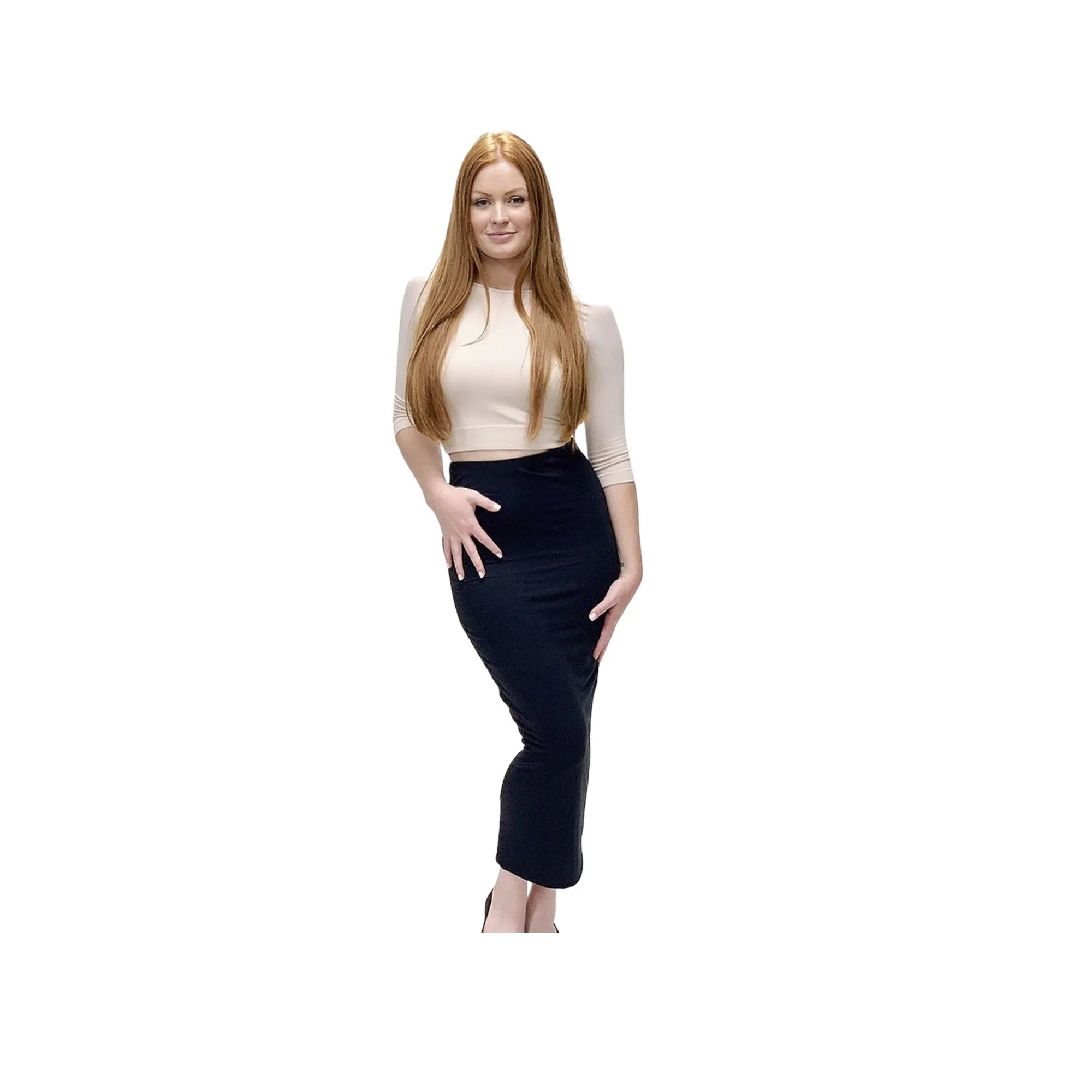 Plus Size Black Double Layer No Slit Bodycon Midi Pencil Skirt. Super Sexy Great Silhouette. Comfort Stretch Pencil Skirt. 1X-2X Plus Size