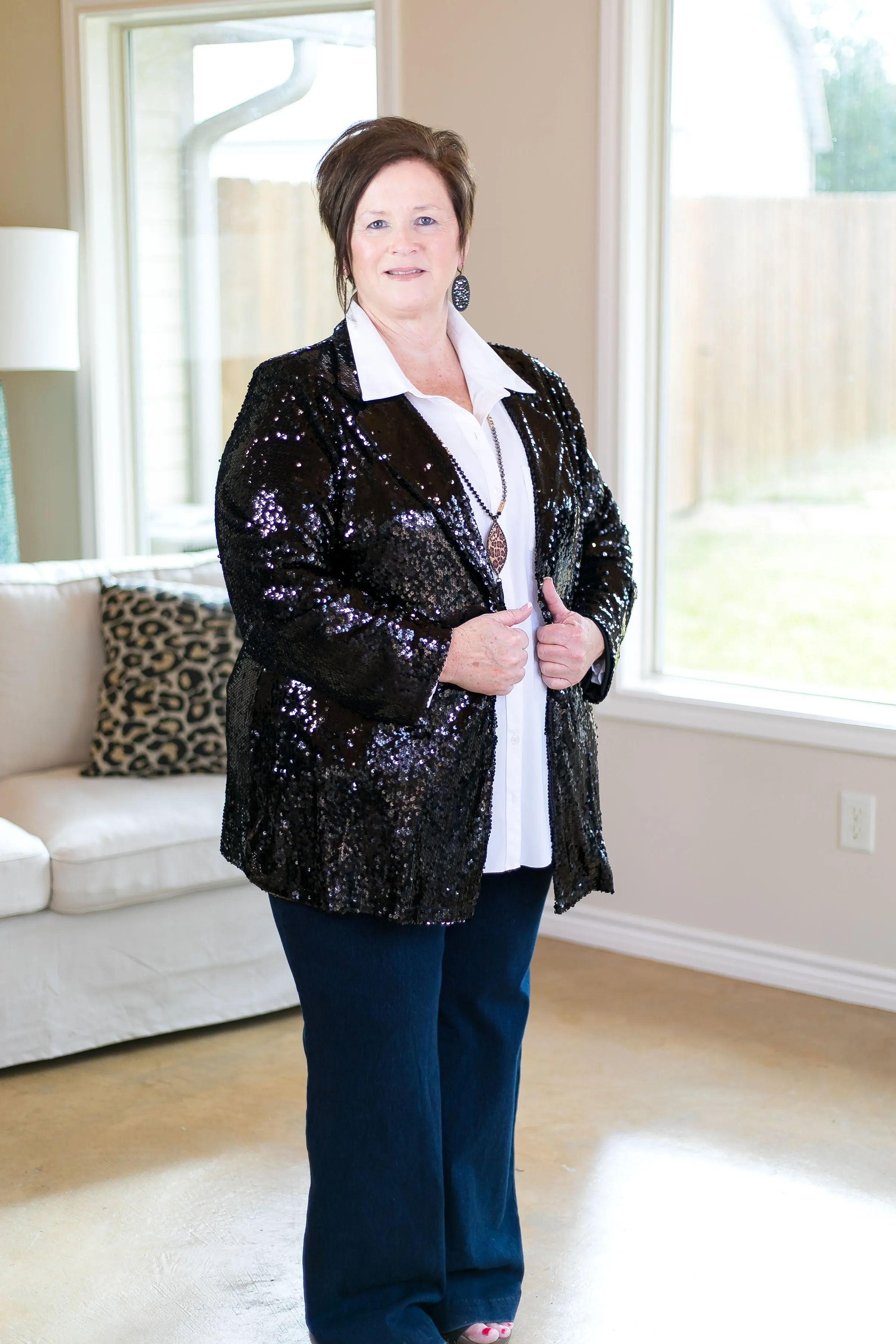 Plus Size Dazzle Them All Sequin Blazer Jacket in Black