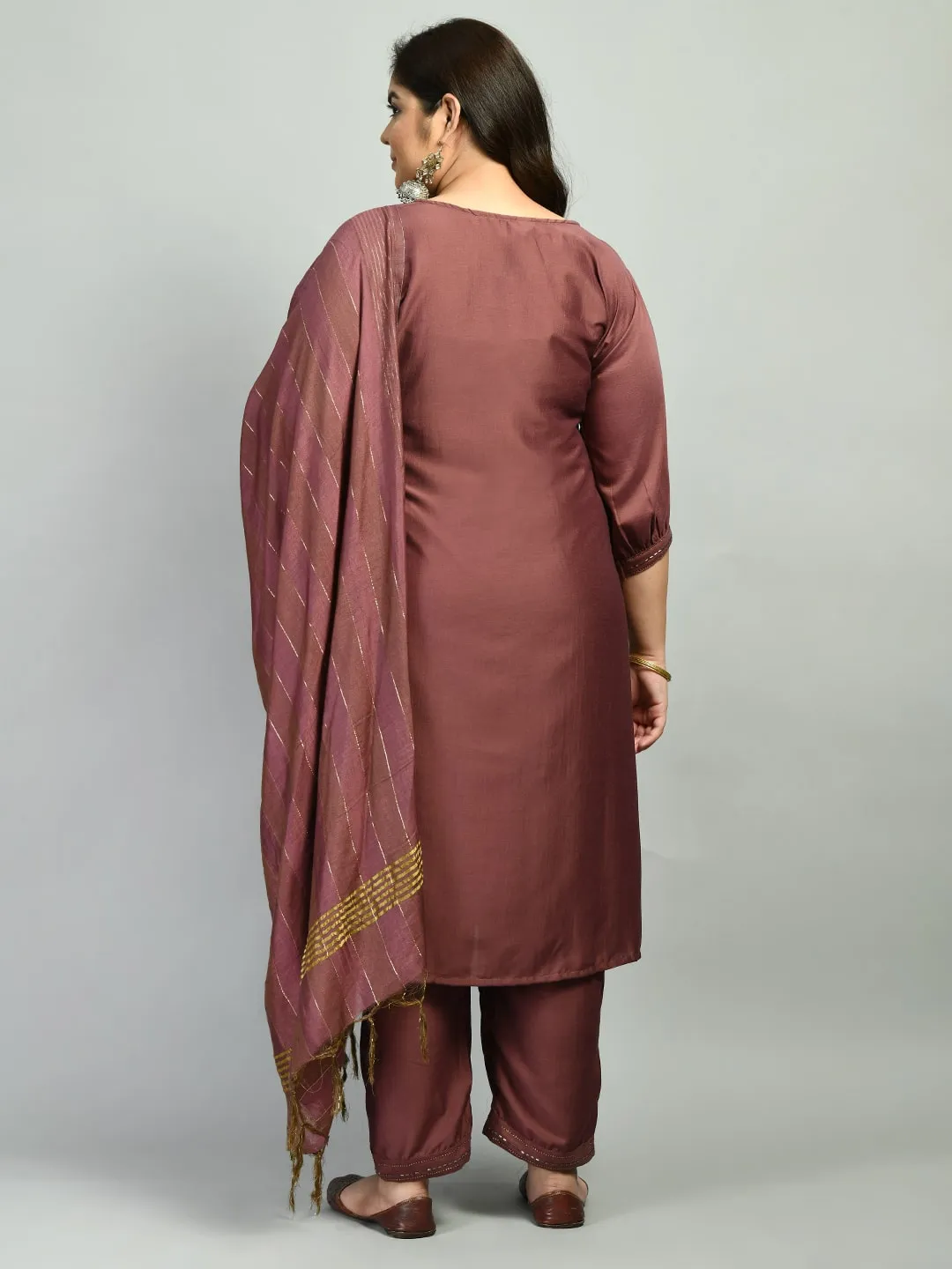 Plus Size Pastel Copper Kurta Set with Dupatta