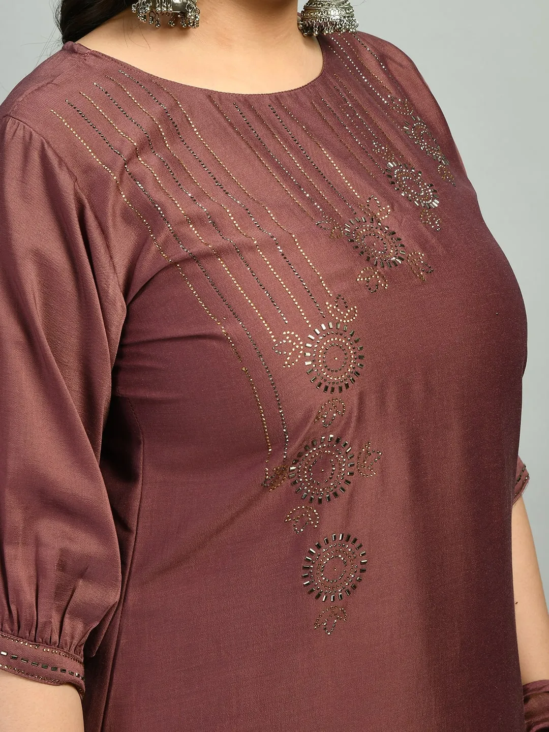 Plus Size Pastel Copper Kurta Set with Dupatta