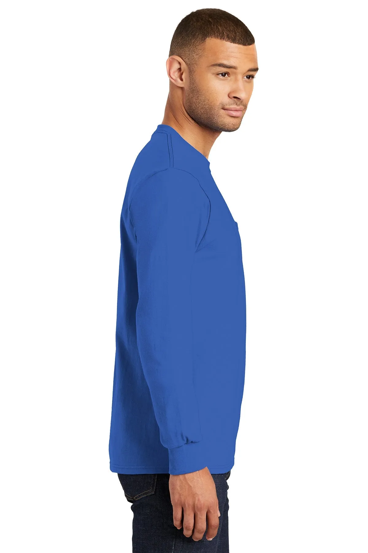 Port & Company Tall Long Sleeve Customized Essential Pocket Tee's, Royal