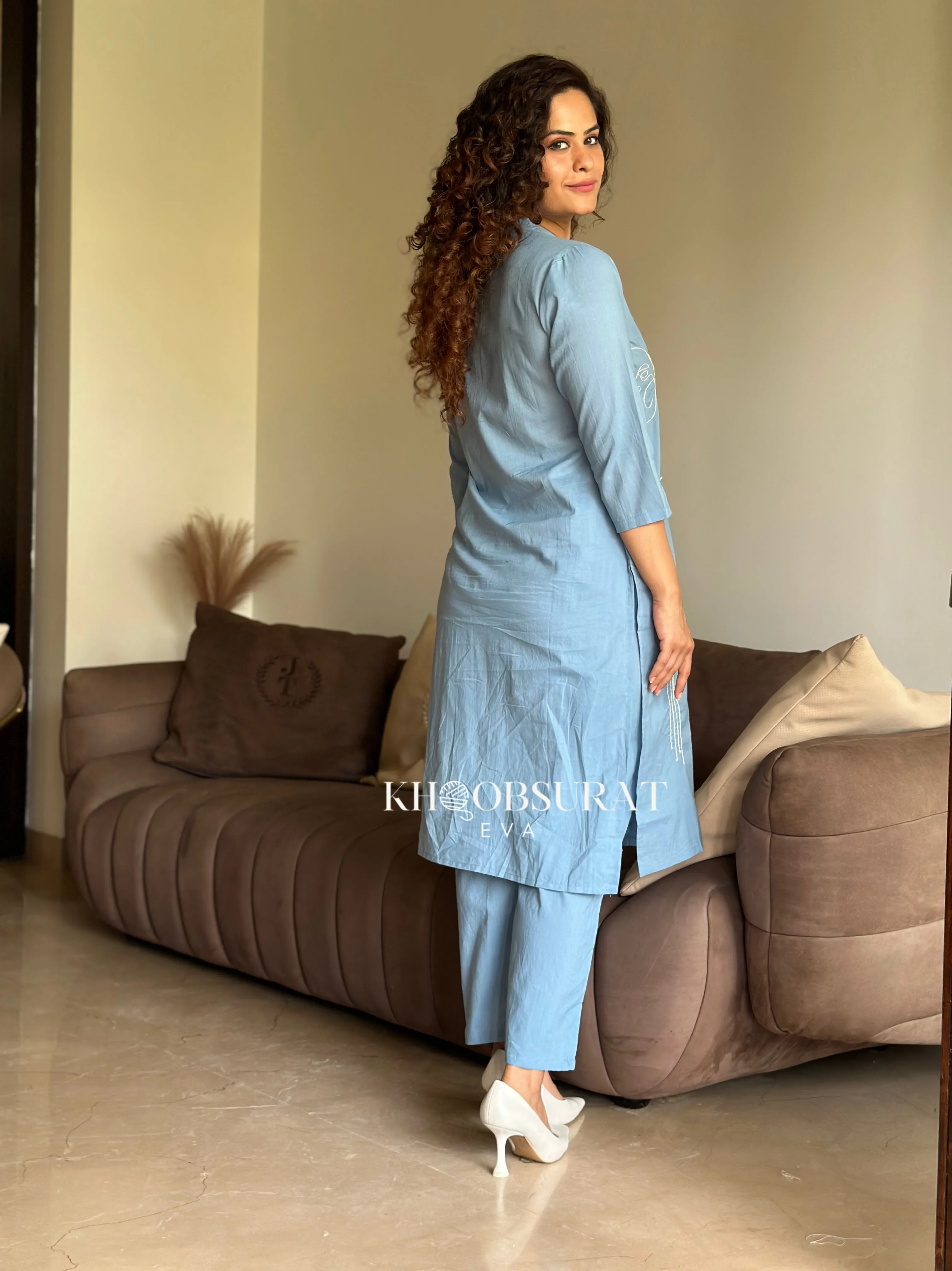 Posh Blue Cotton Kurta Set