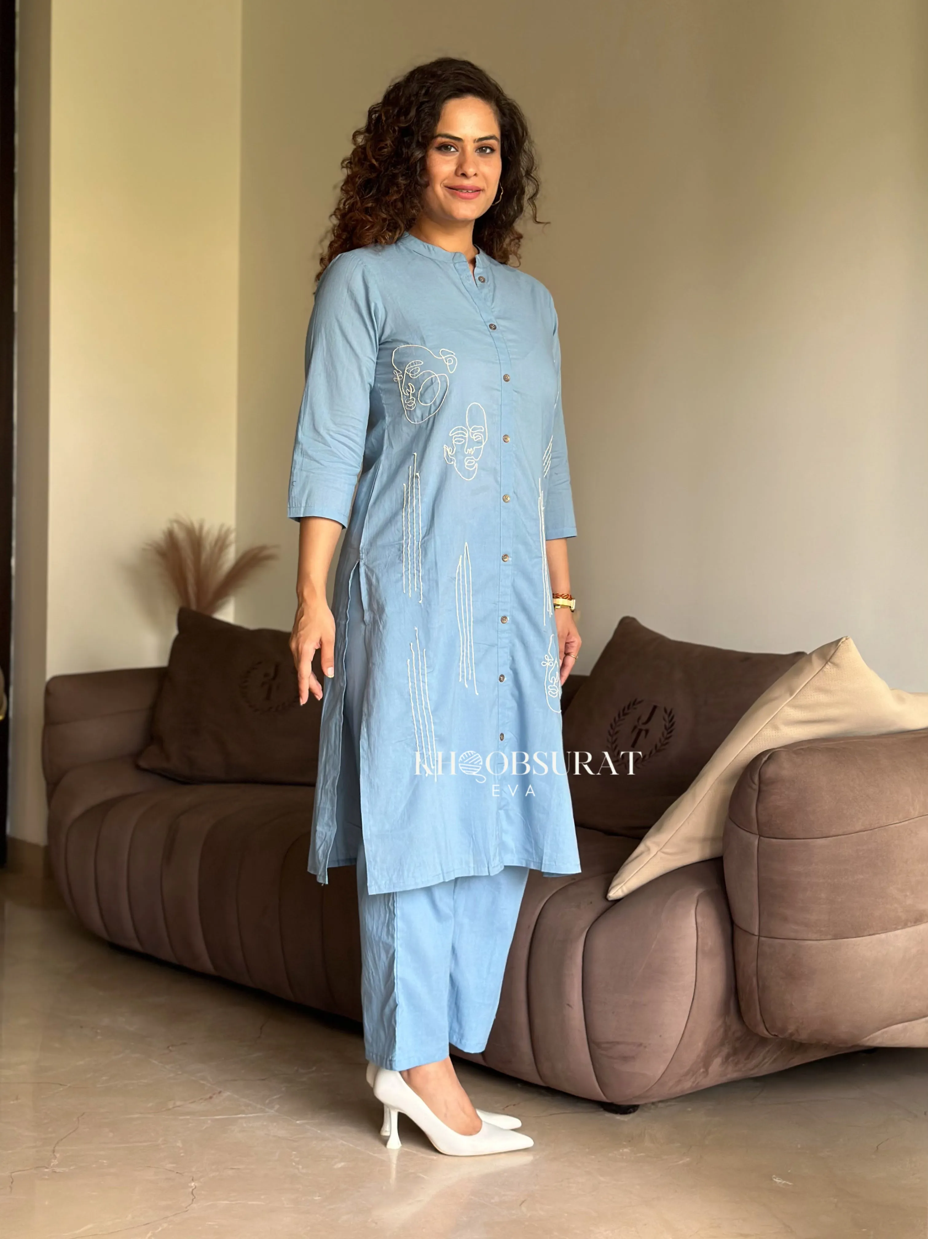 Posh Blue Cotton Kurta Set