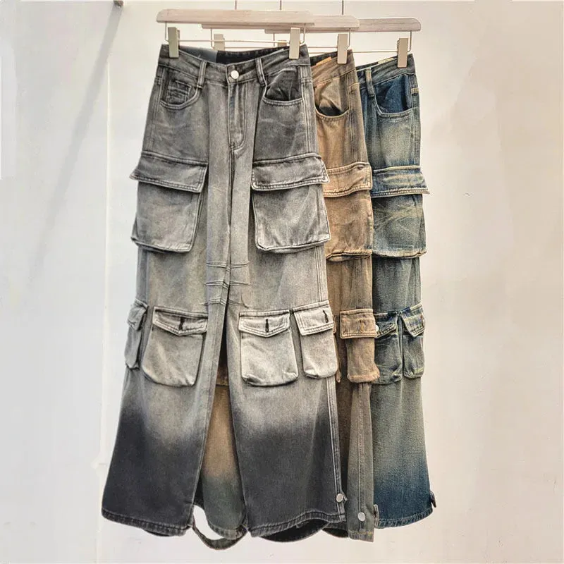 Pre Order:  Multi Pocket Wide Leg Cargo Jeans