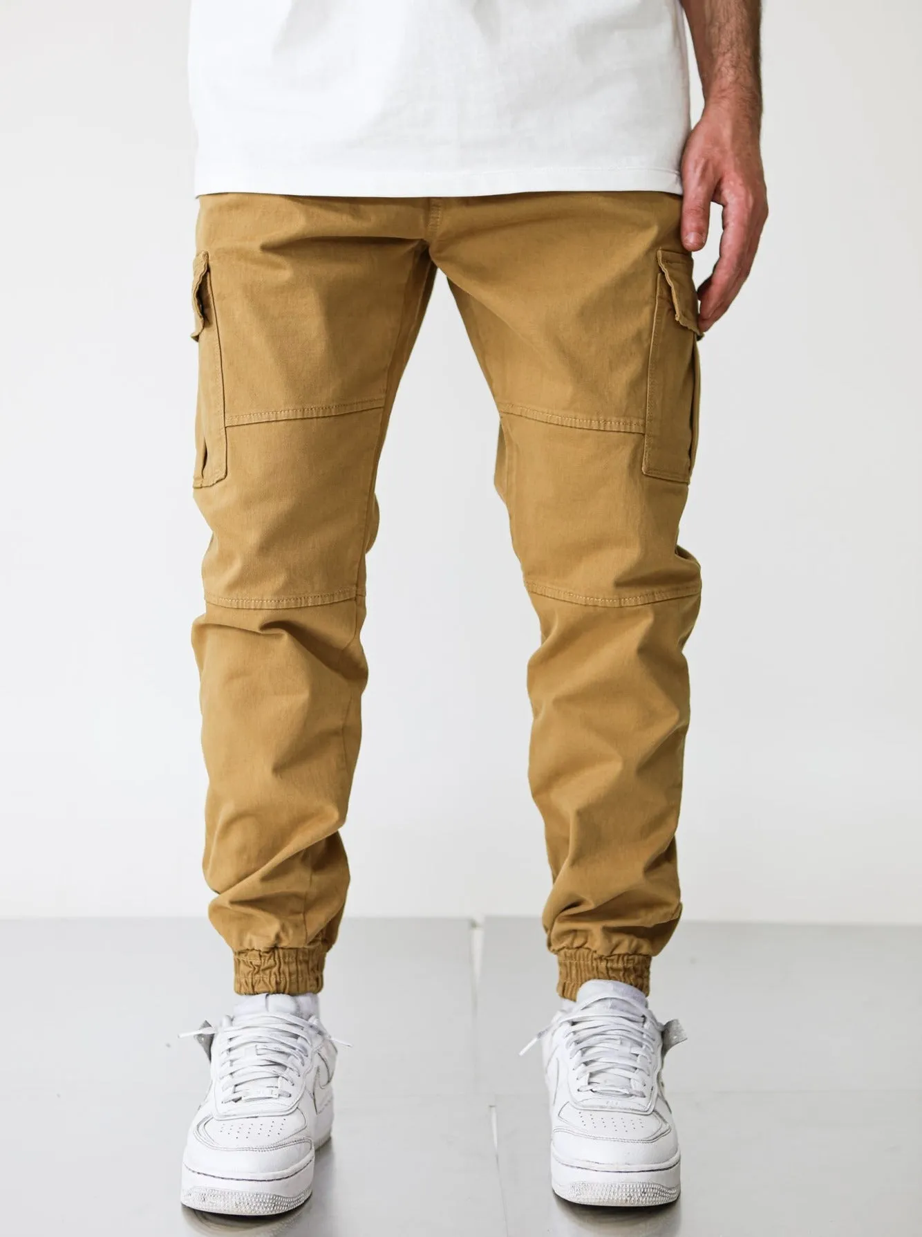 Premium Elasticated Cargo Pants  - Camel