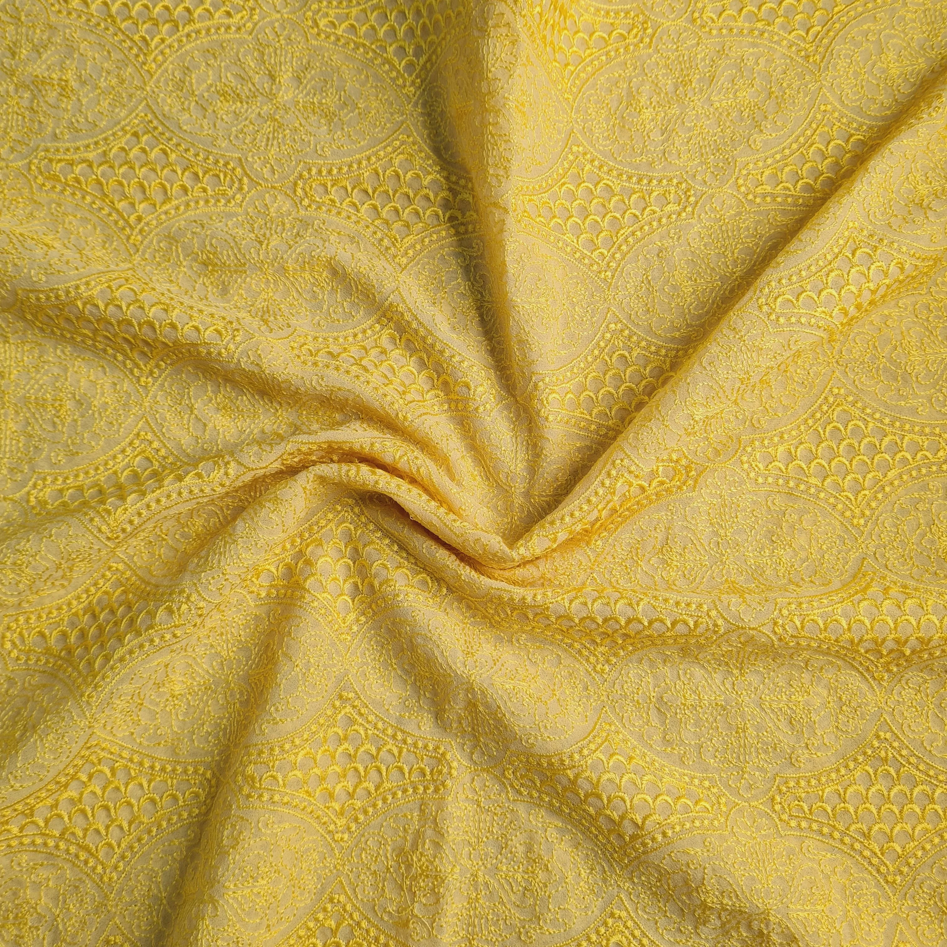 Premium Yellow Embroidery Georgette Fabric