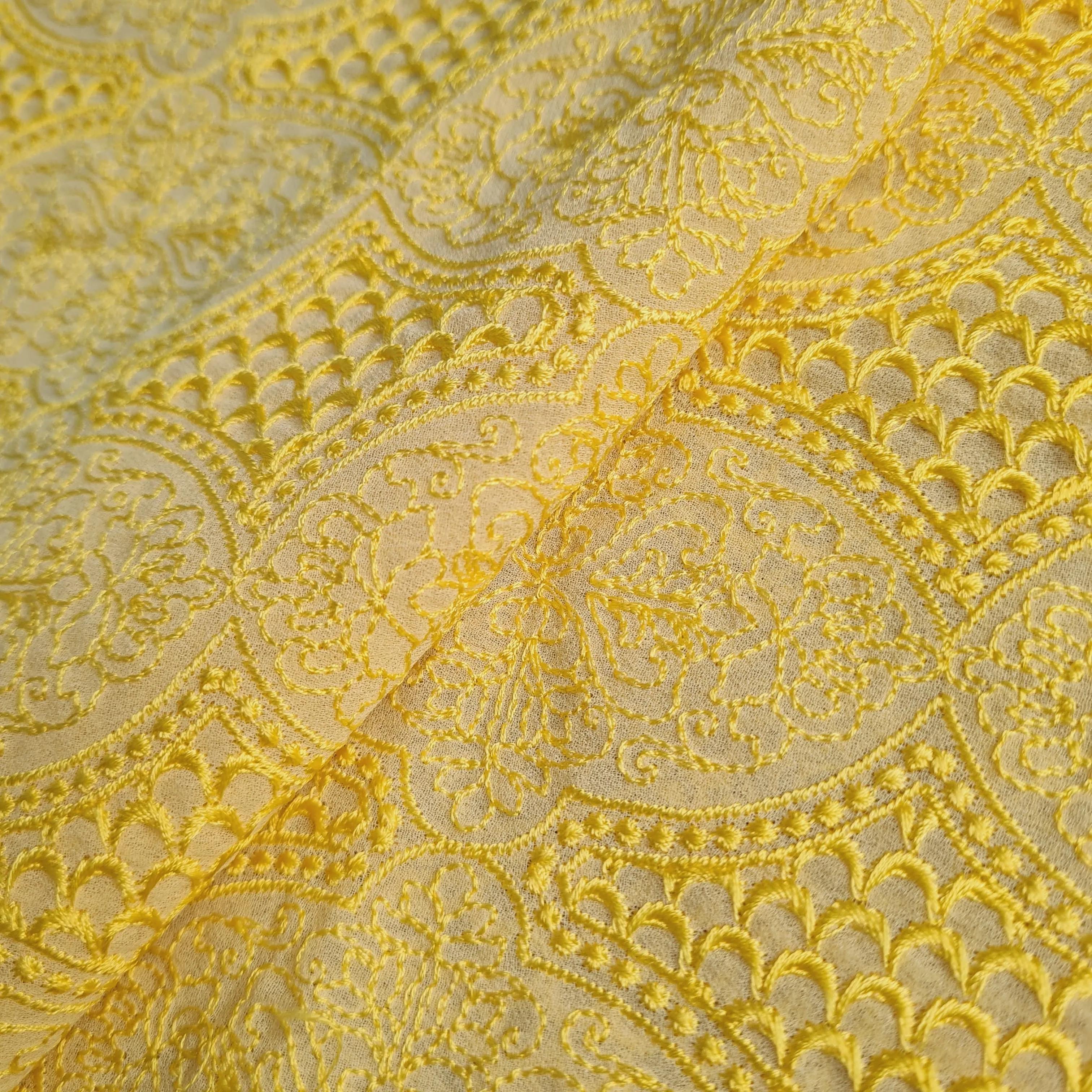 Premium Yellow Embroidery Georgette Fabric