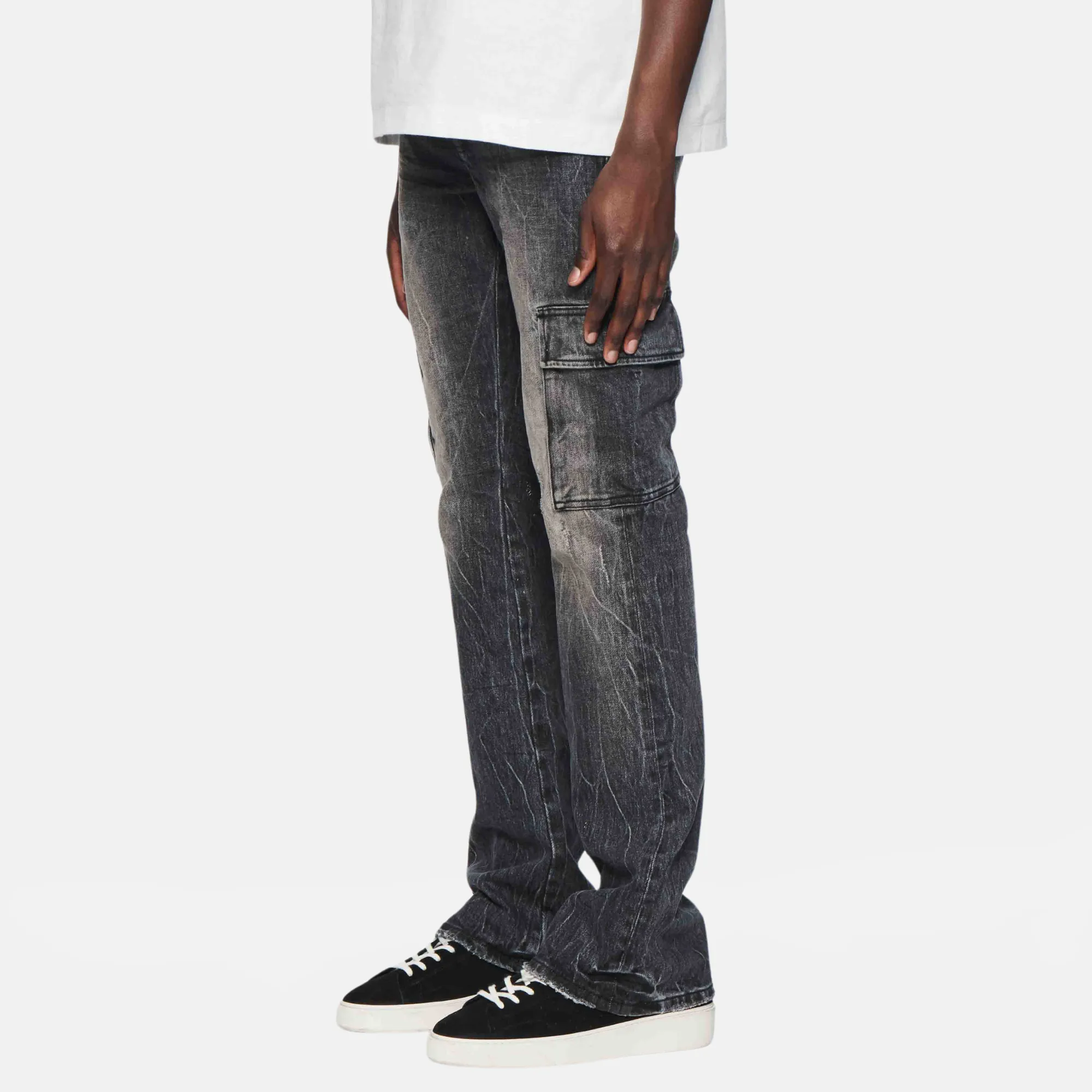 Purple Brand Black Cargo Flare Jeans