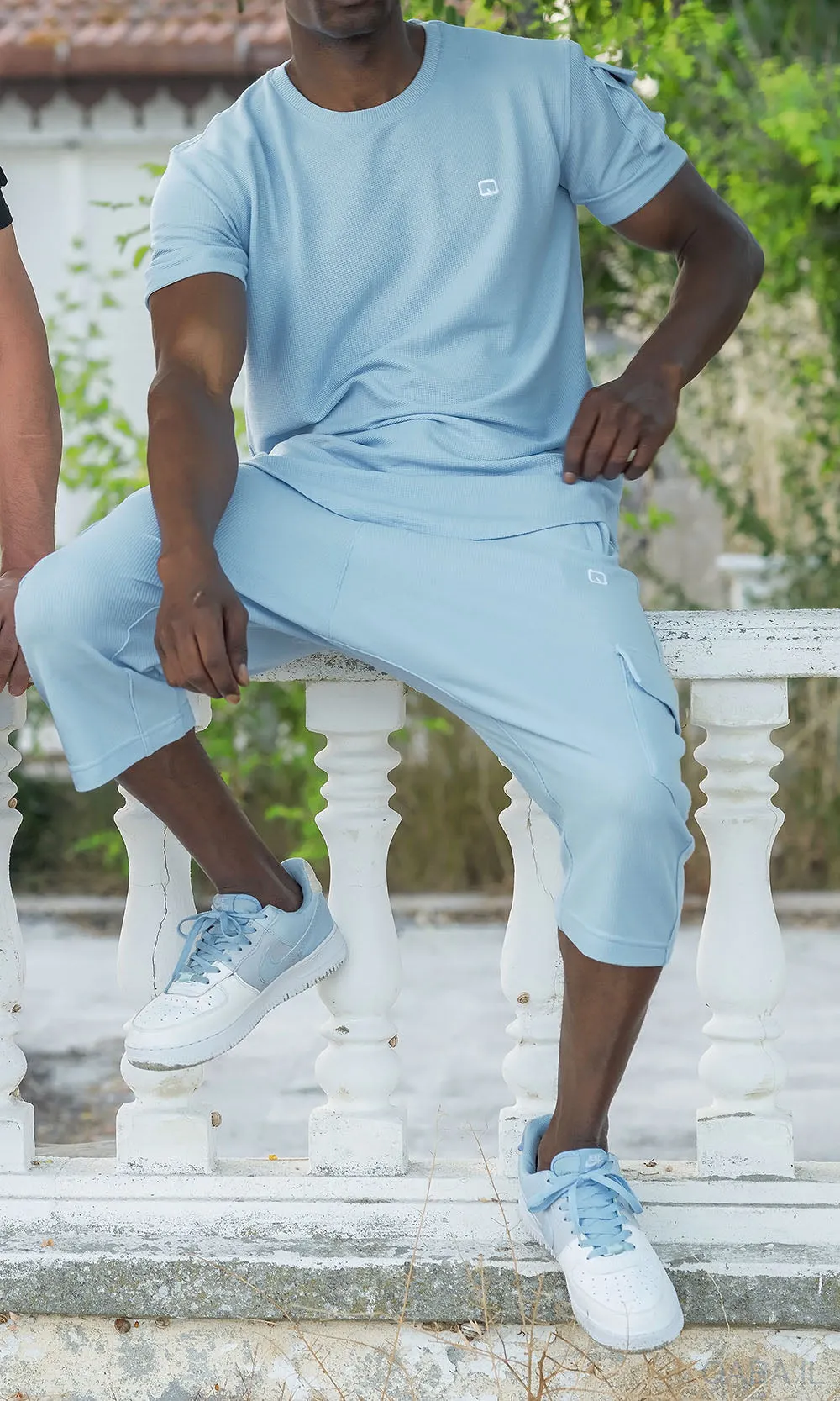 QL IGO Relaxed Cargo Shorts and T-Shirt Set in Sky Blue