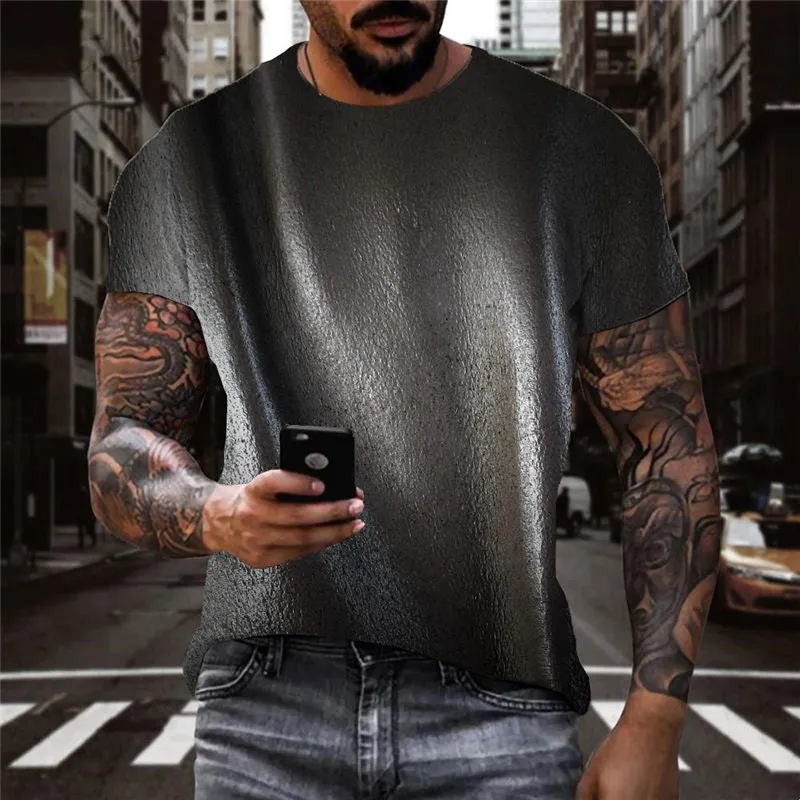 Reflective black leather texture tshirt special texture Casual shirt 3D art costume different Casual men