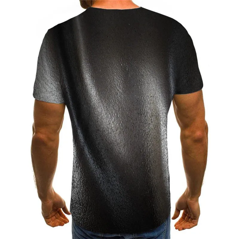 Reflective black leather texture tshirt special texture Casual shirt 3D art costume different Casual men