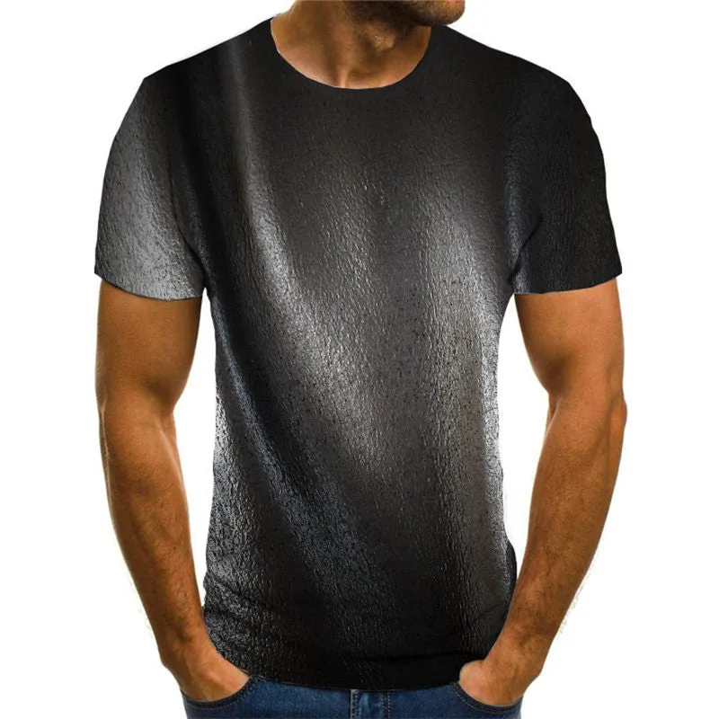 Reflective black leather texture tshirt special texture Casual shirt 3D art costume different Casual men