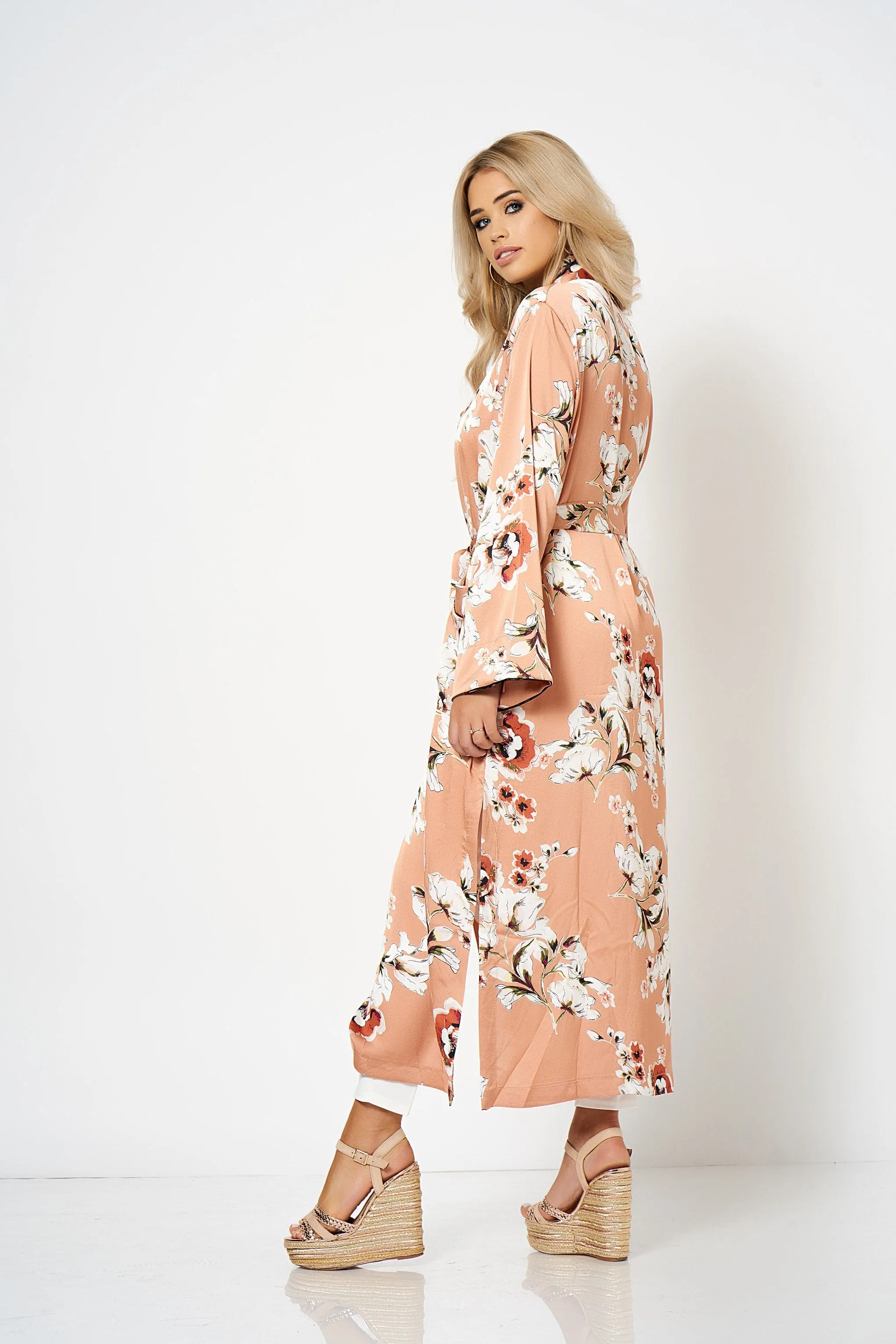 Rose Satin Floral Duster Coat