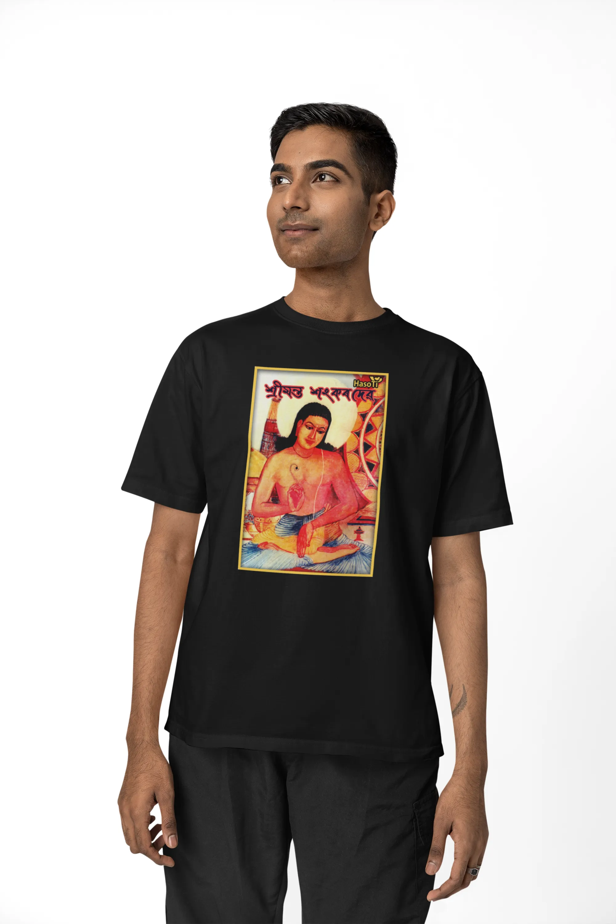 Sankardev | Assamese graphic printed t shirt | Regular | Black | Men