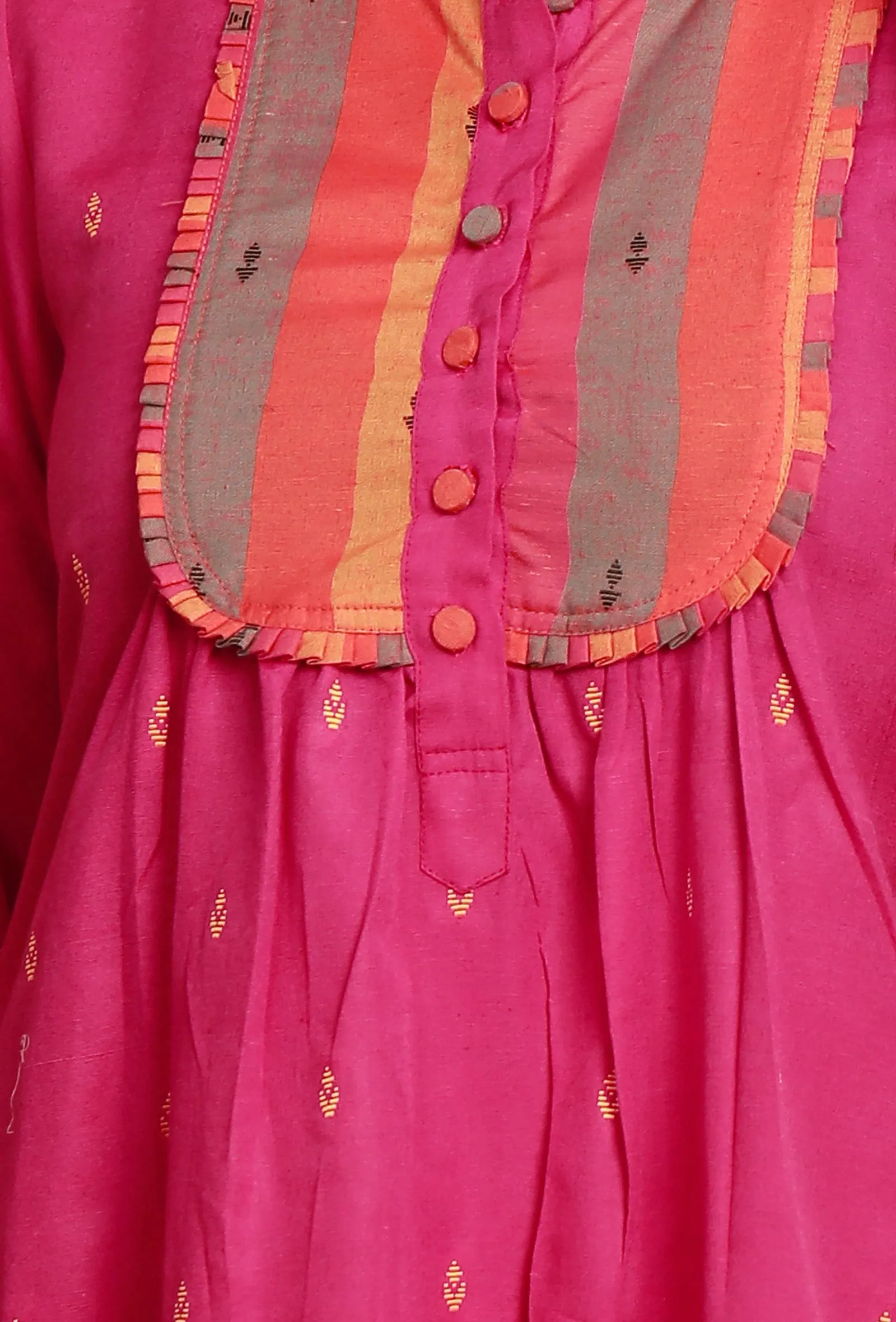 Set of 2:  Pink  A-line Woven Kurta with Pink Woven Straight Pants