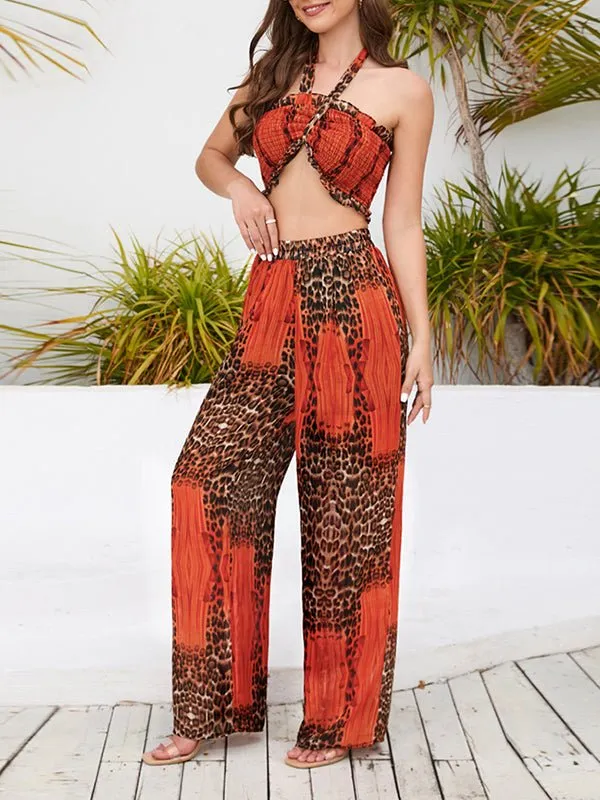 Sets Strapless Halter Top Wide Leg Pants Sexy Printed Set for Women