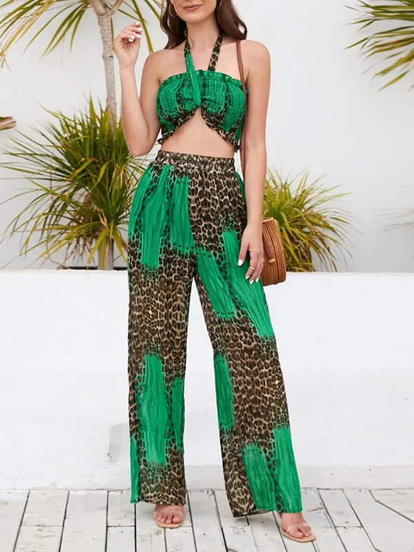 Sets Strapless Halter Top Wide Leg Pants Sexy Printed Set for Women