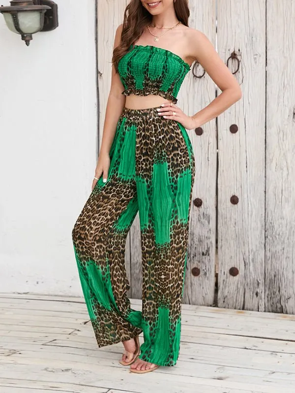 Sets Strapless Halter Top Wide Leg Pants Sexy Printed Set for Women