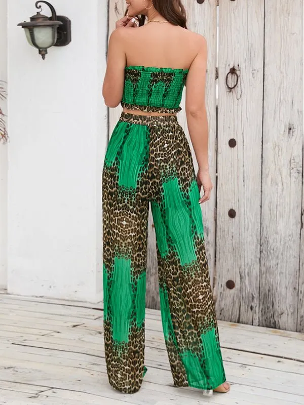 Sets Strapless Halter Top Wide Leg Pants Sexy Printed Set for Women