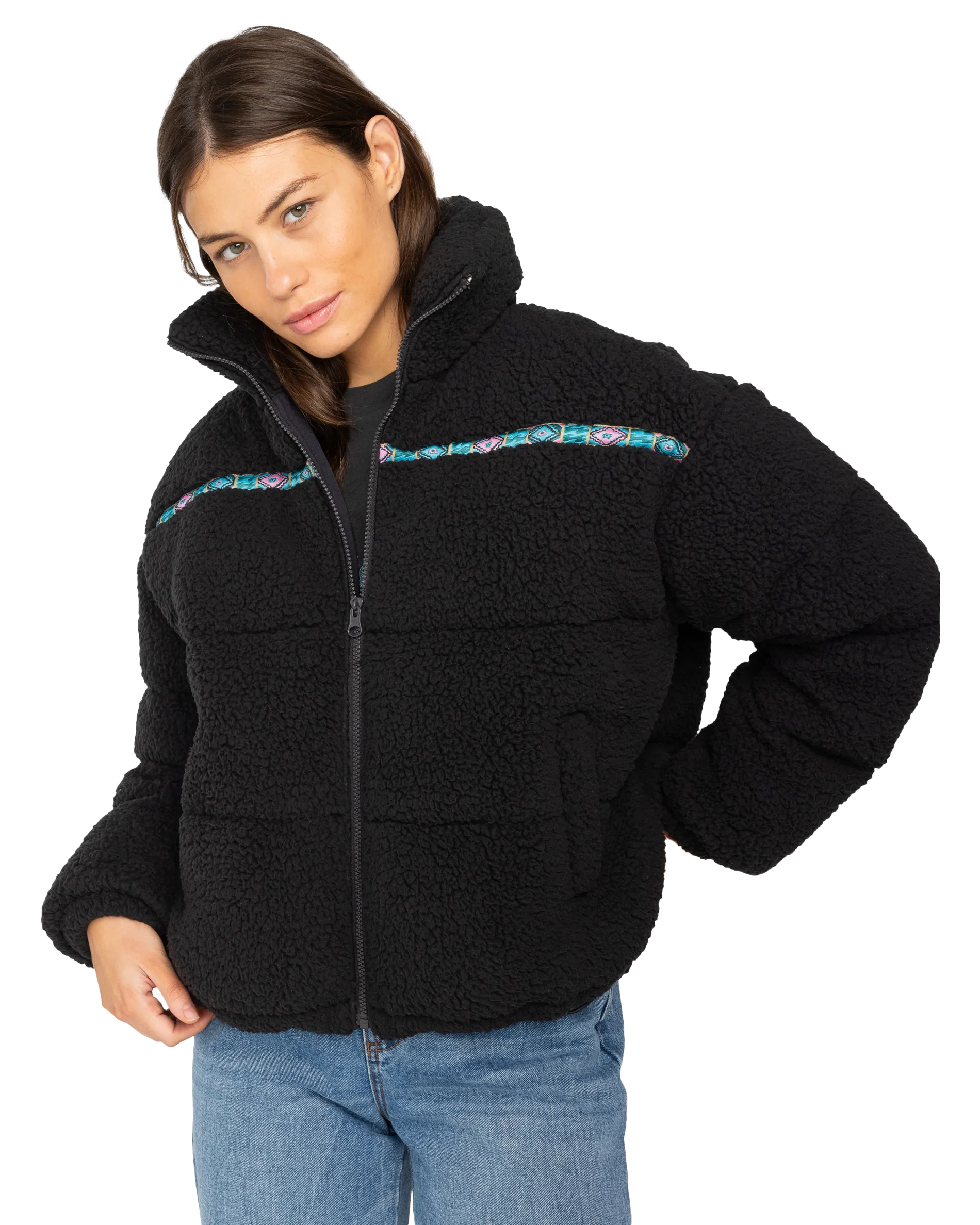 Sherpa Puffer Jacket in Black Sands