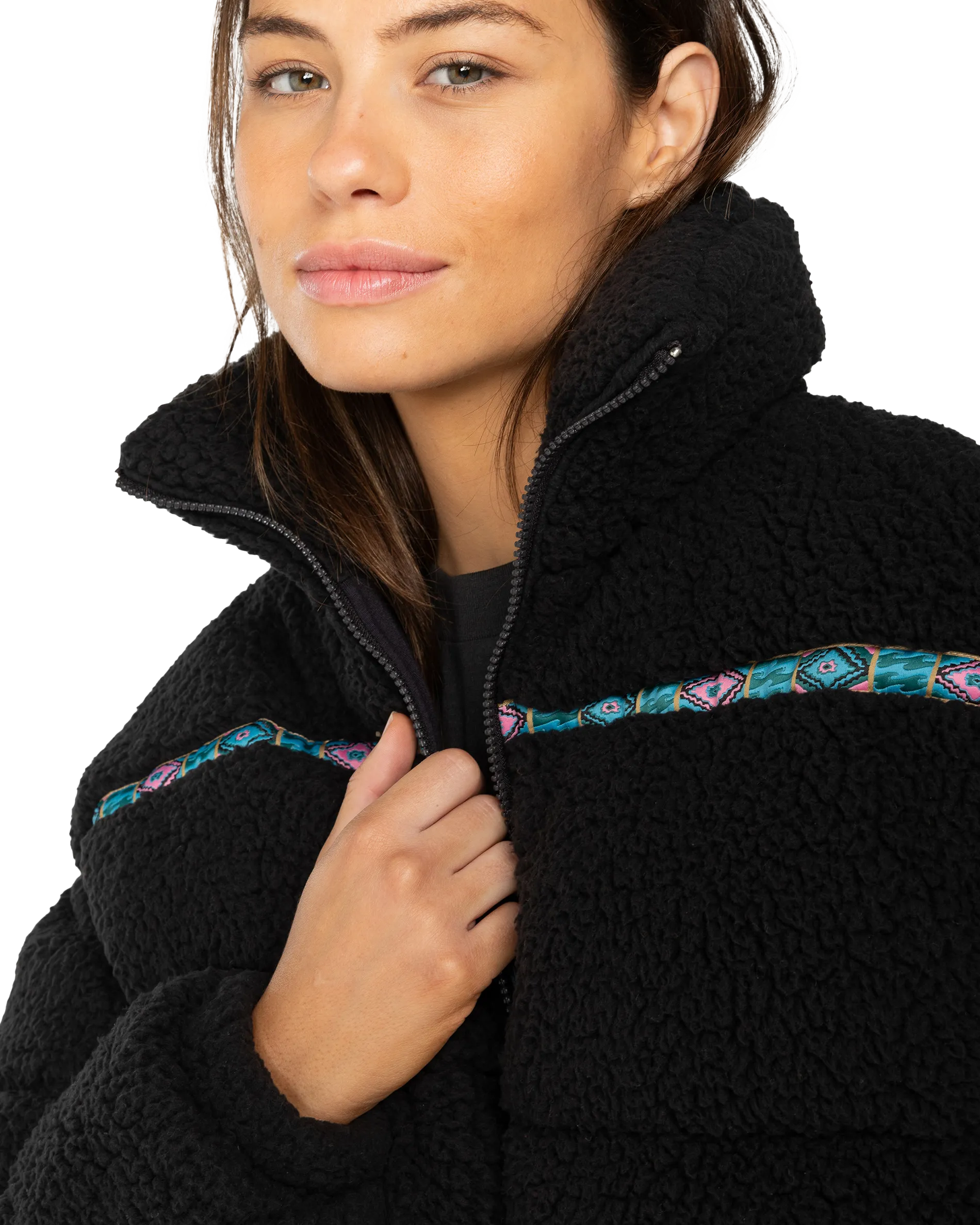 Sherpa Puffer Jacket in Black Sands