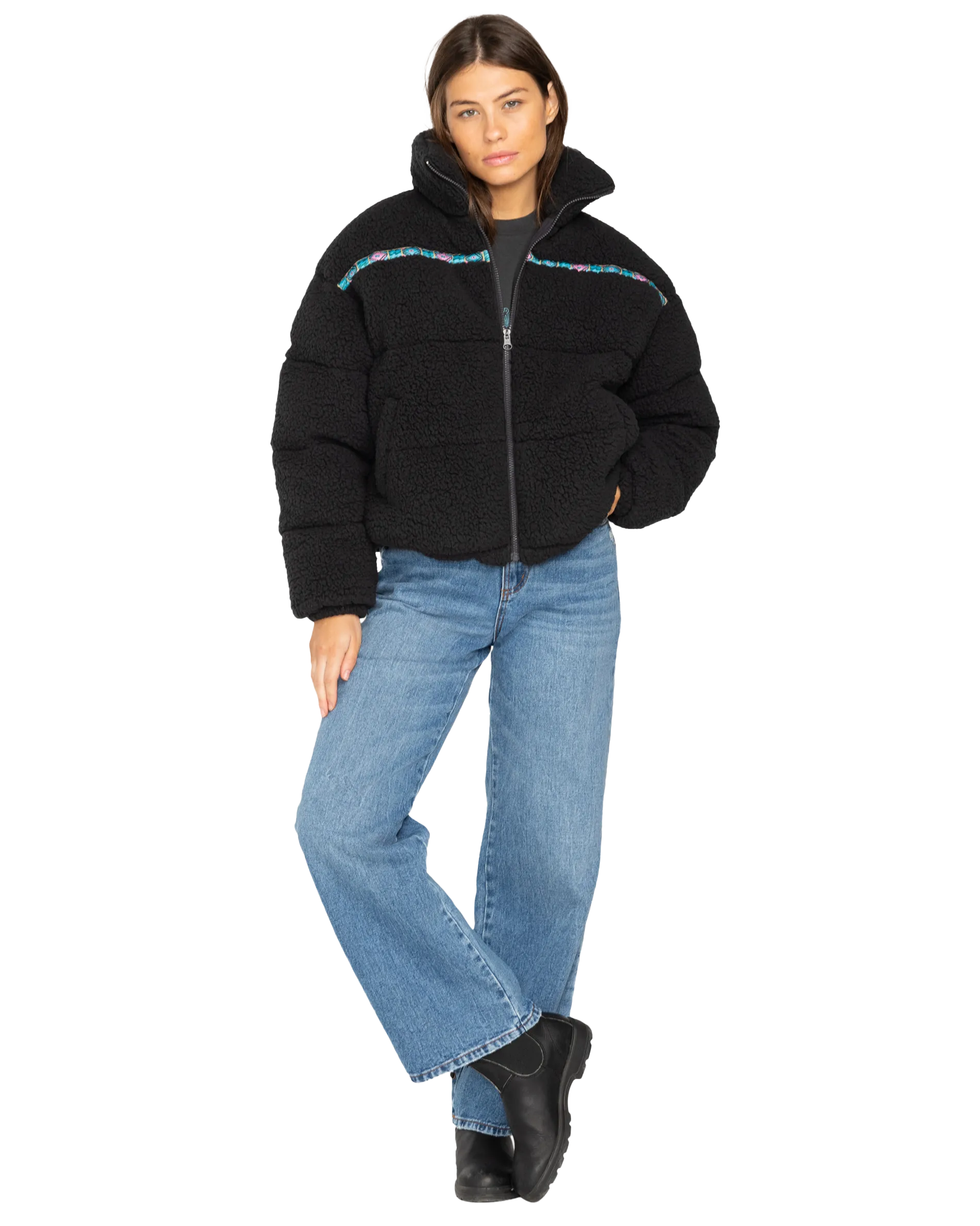 Sherpa Puffer Jacket in Black Sands