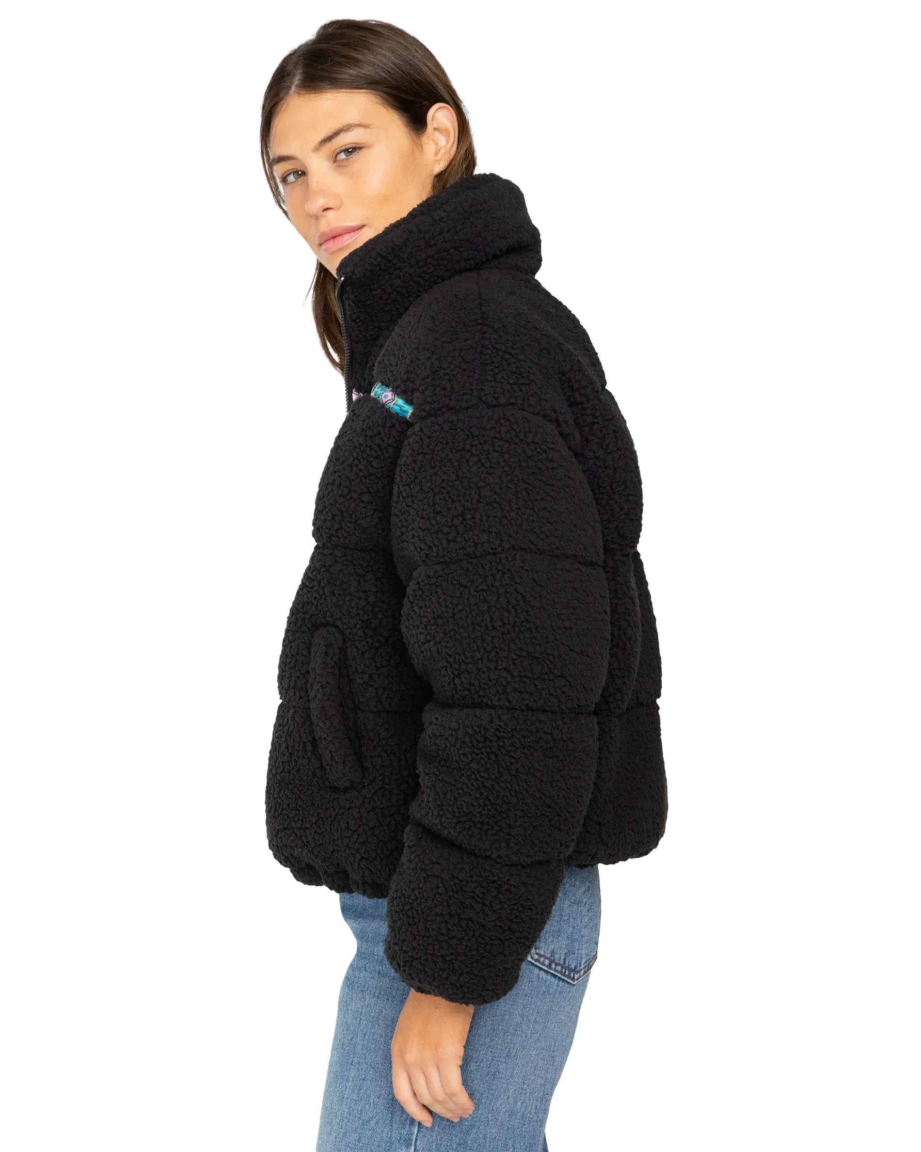 Sherpa Puffer Jacket in Black Sands