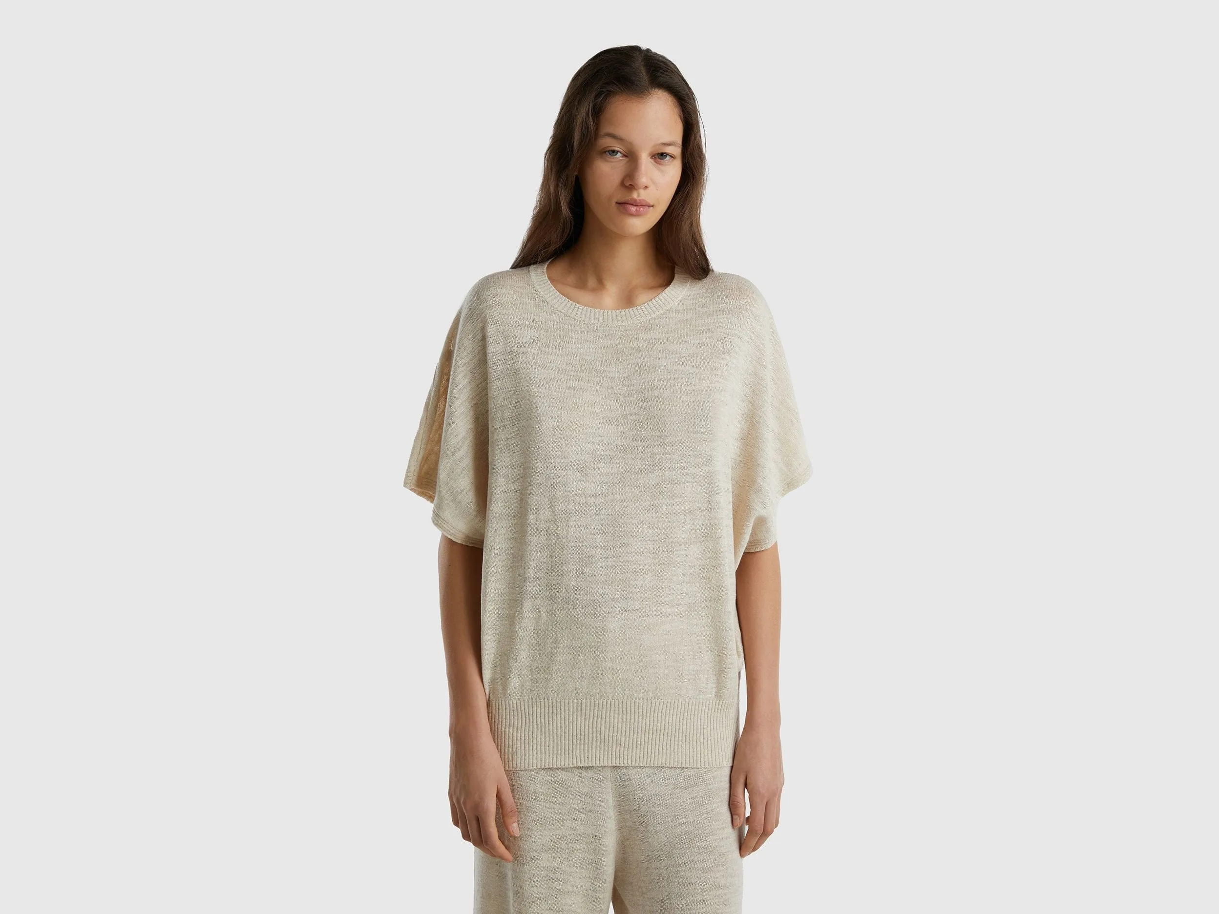 Short sleeve sweater in linen blend