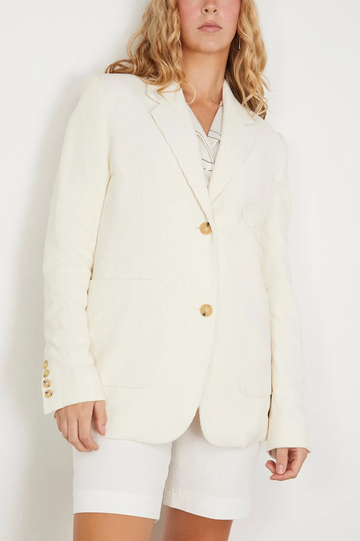 Silk Cotton Cord Blazer in Meringue