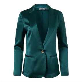 Silk Fitted Blazer In Forest Green