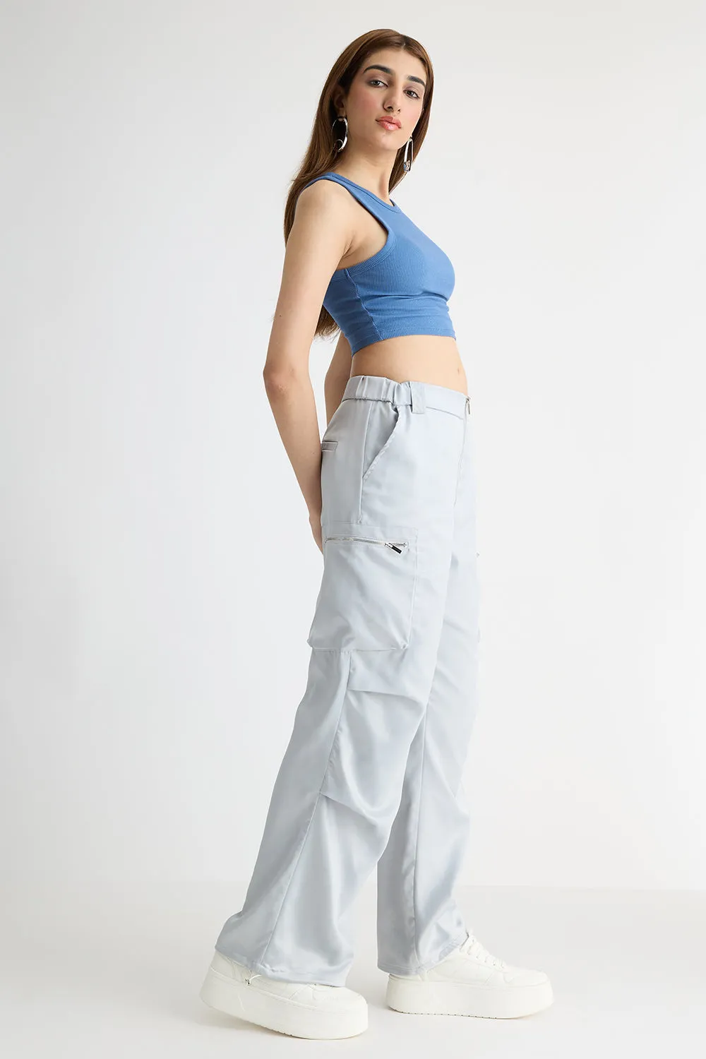 Silver Parachute Cargo Pants