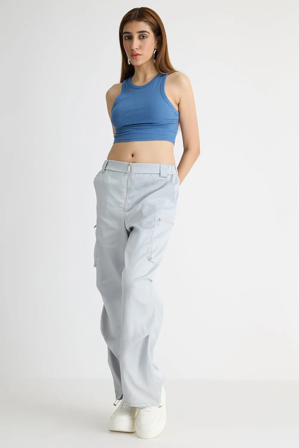 Silver Parachute Cargo Pants