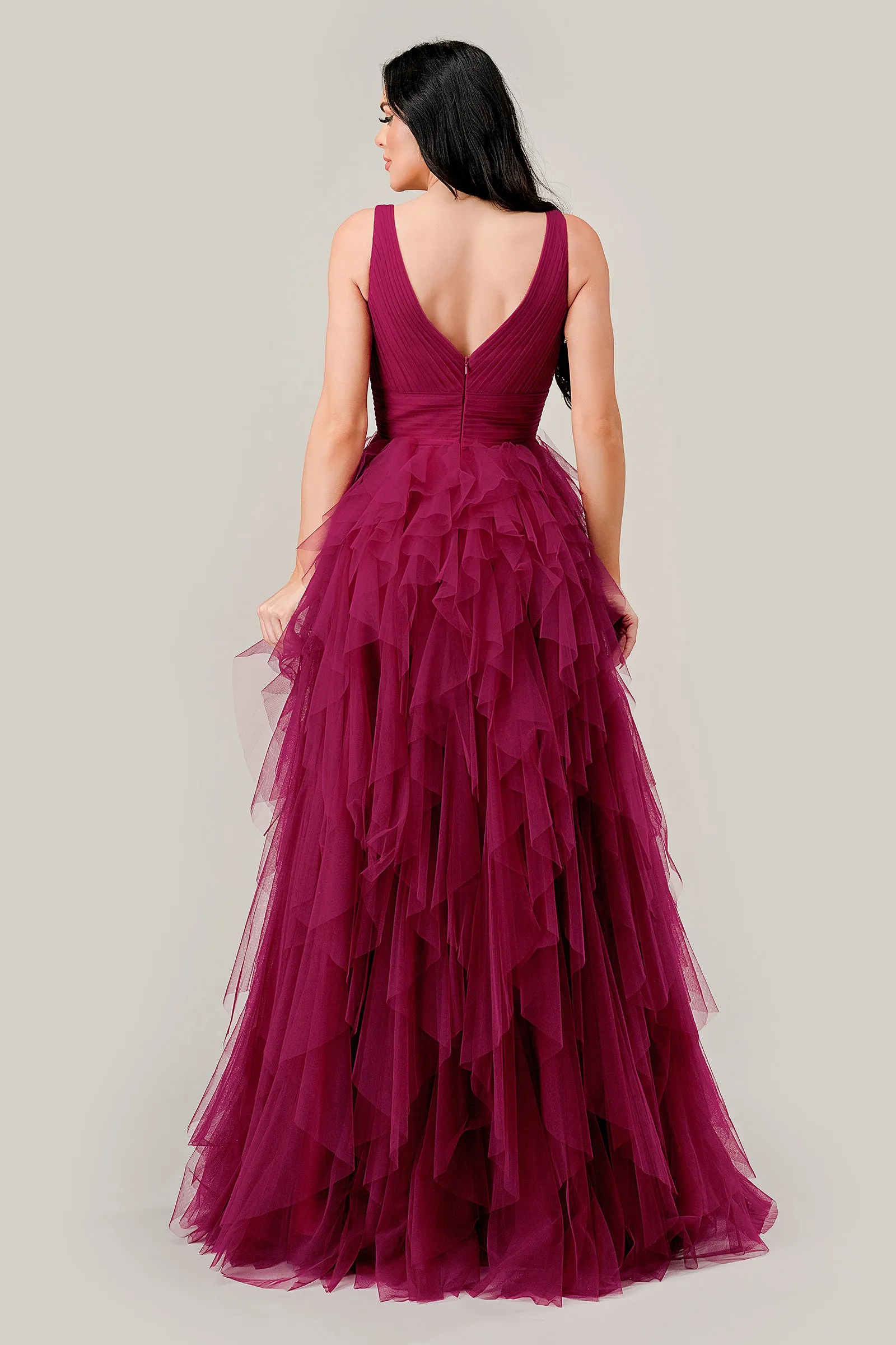 Sleeveless Ruffled Tiered A-line Gown by Ladivine CD347