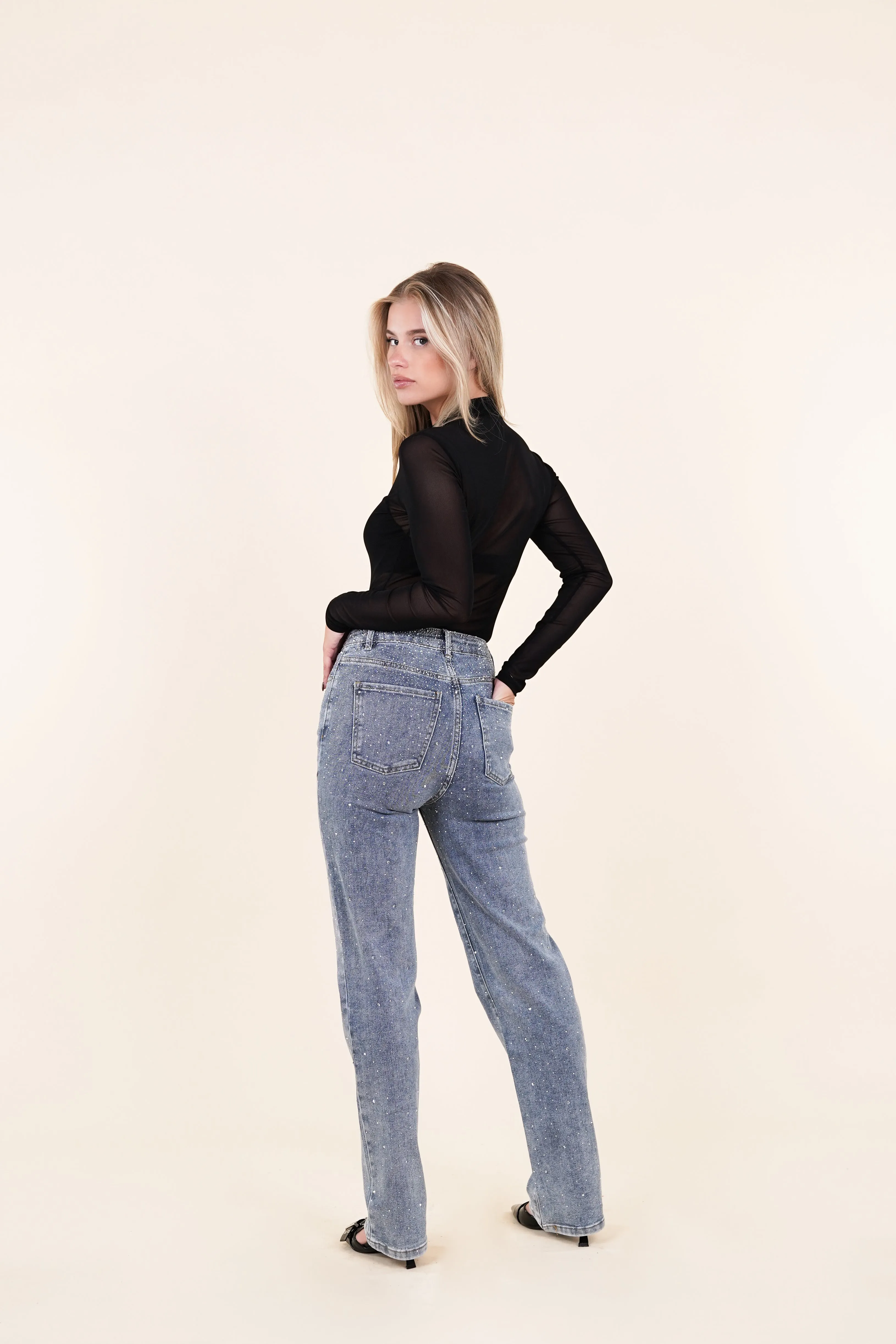 Straight leg jeans met strass blauw - Alyssa