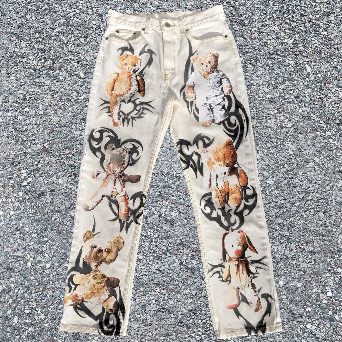 Street vintage bear print jeans