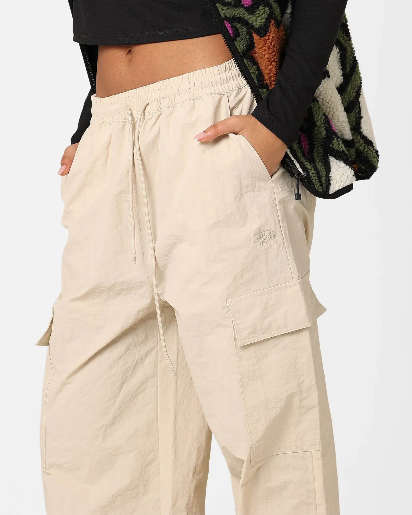 Stussy Women's Nylon Cargo Pants White Sand